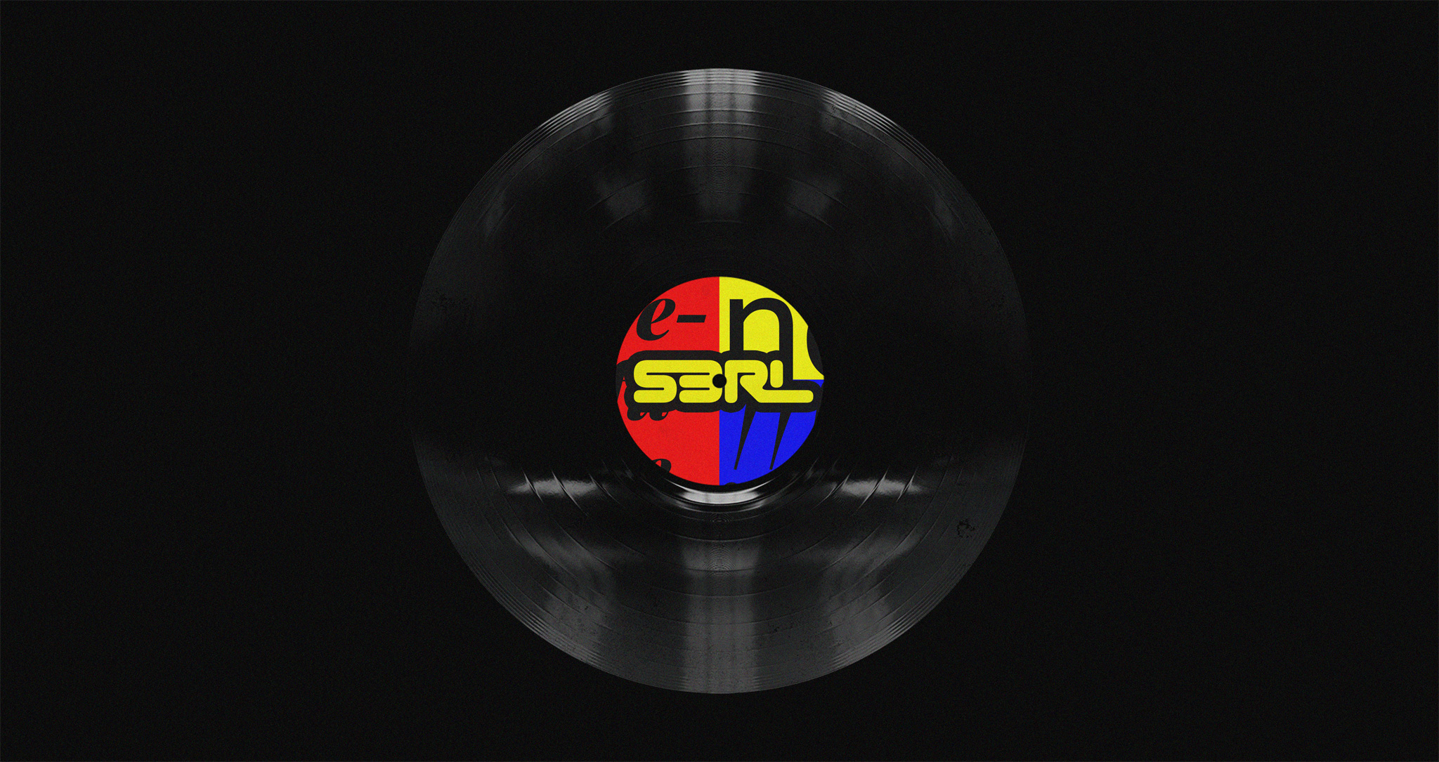 Graphic featuring the S3RL logotype in an RBY and black color scheme, as a label on a vinyl disc.