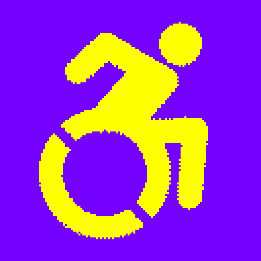 Brightly colored and pixelated, stylized version of the accessibility icon.