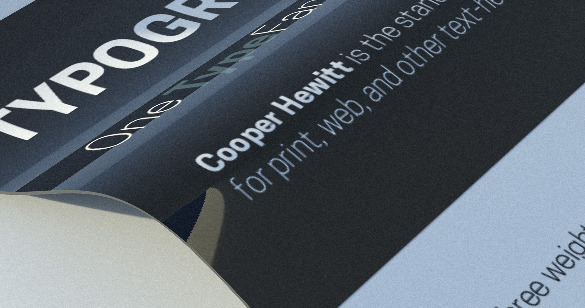 A close-up, 3D render of the Typography section from the brandbook; featuring the name of the typeface: Cooper Hewitt.