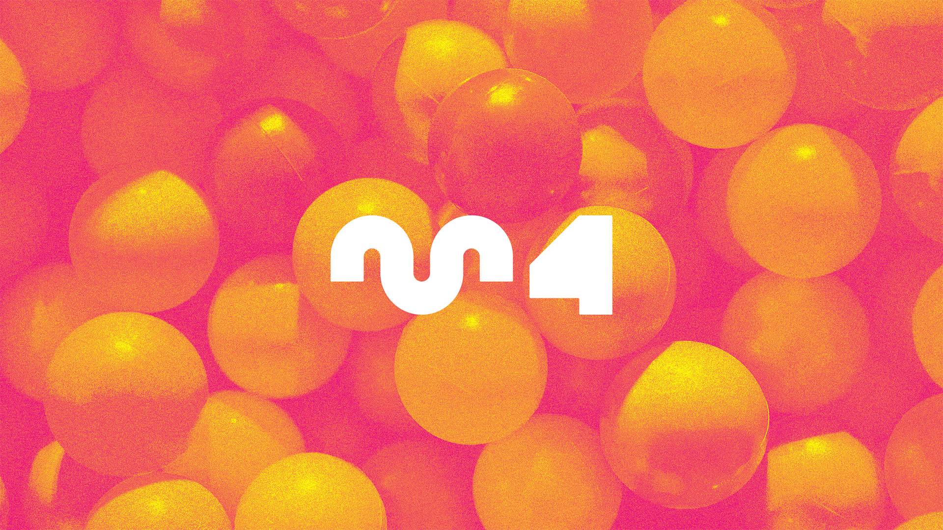 An abstract, symbol-based logomark featuring a one-and-a-half-cycle segment of a sine wave, and an abstract digit ‘4’; laid over a magenta-yellow duotone background.