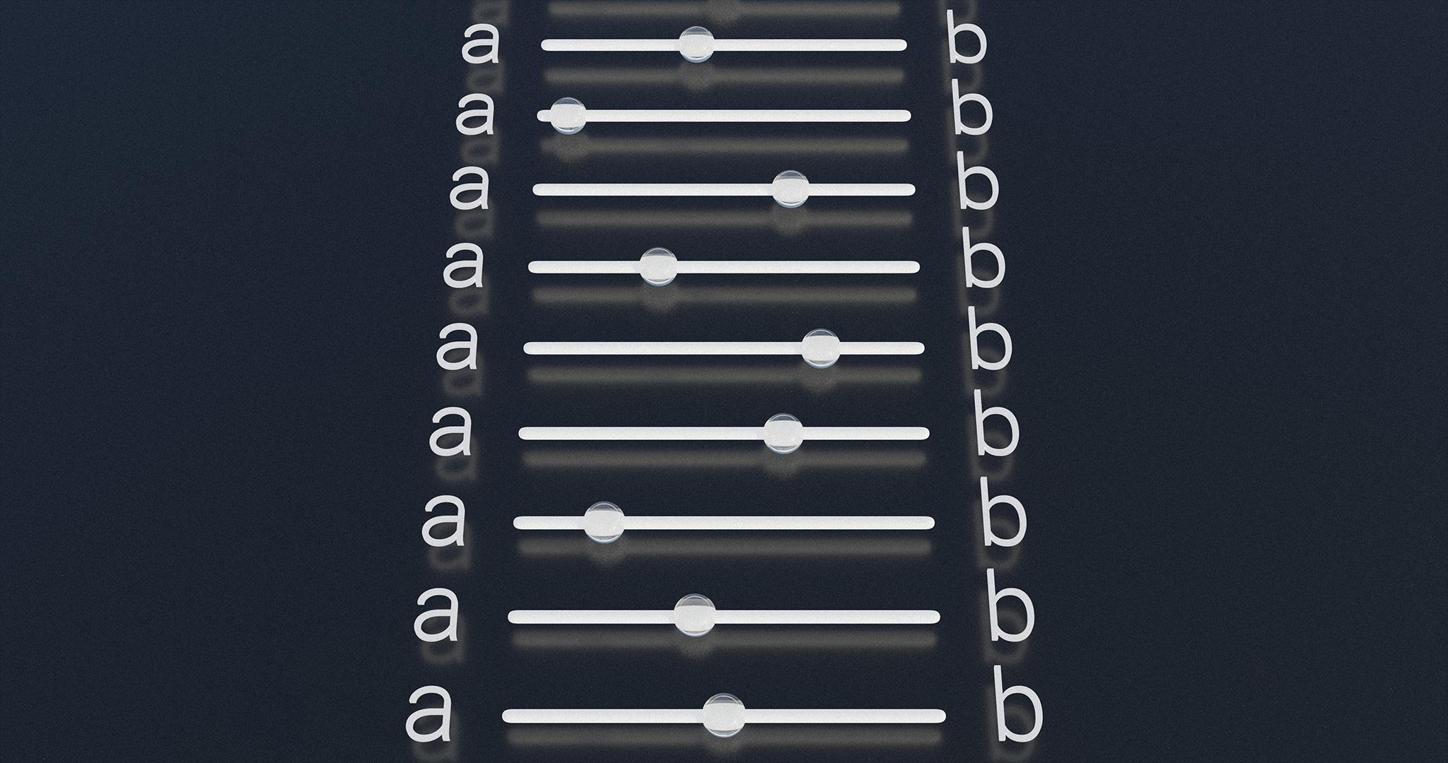 3D representation of a diagram, representing affinity towards characteristic A vs characteristic B.