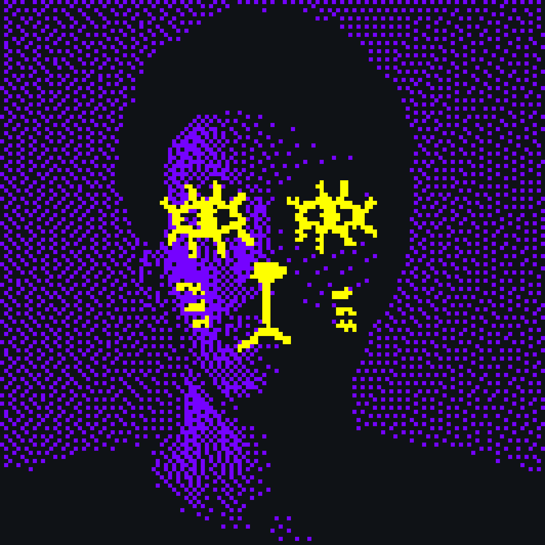 A portrait of Yash Gupta with a cat’s face poorly doodled over, in a pixelated and almost bitmap visual style.